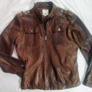 DIESEL Leather Bomber Jacket Rare HTF Style Mens SZ L